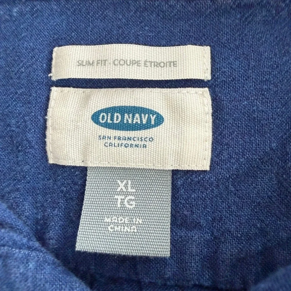 Old Navy Linen Blend Shirt Mens XL Blue Slim Fit Long Sleeve Button Down Pocket
